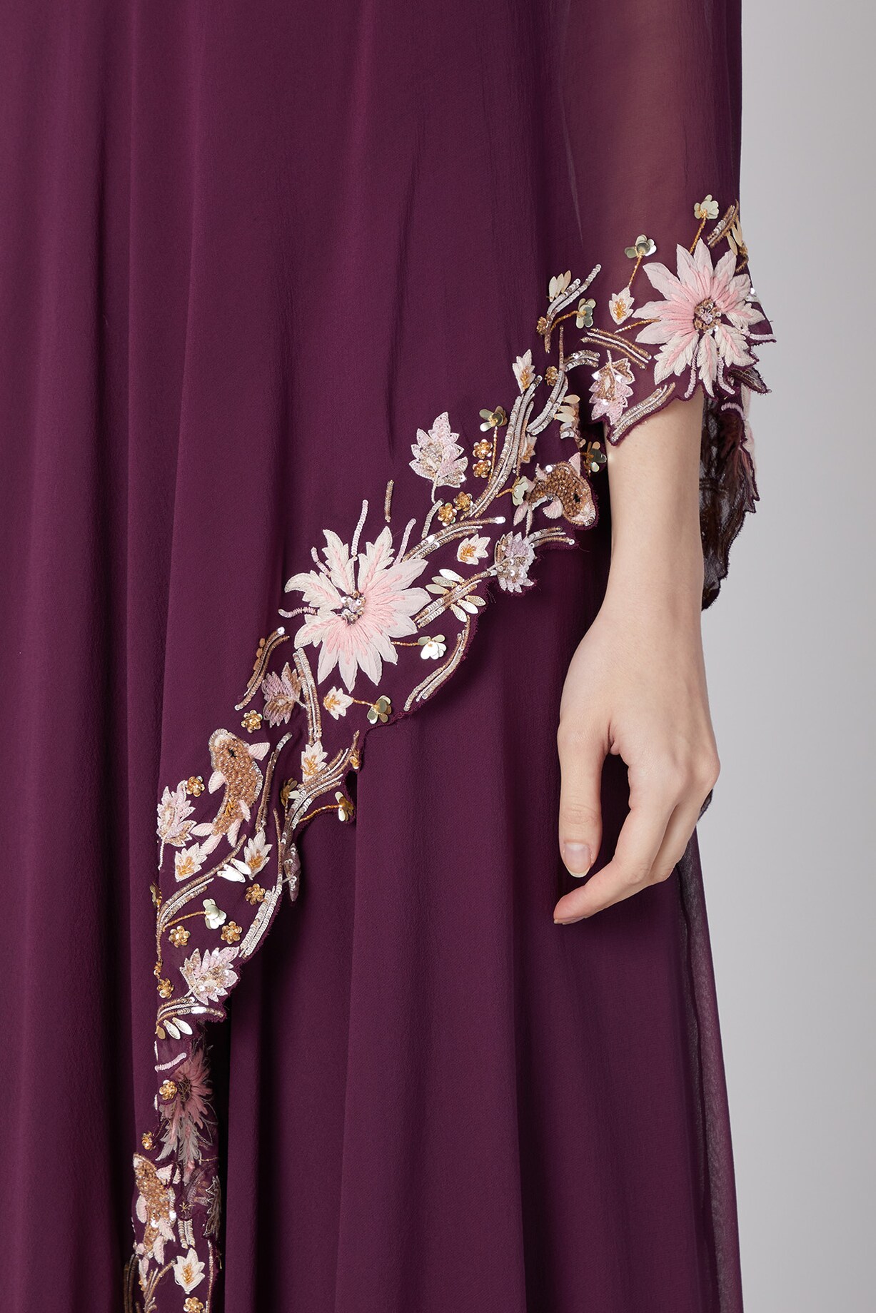 Wine Floral Embroidered Toga Style Dress by Nayna Kapoor at Pernia's Pop Up Shop 2026 Wine Floral Embroidered Toga Style Dress by Nayna Kapoor at Pernia's Pop Up Shop 2026
