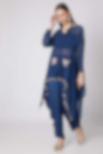 Blue Floral Embroidered Tunic & Pants Set by Nayna Kapoor