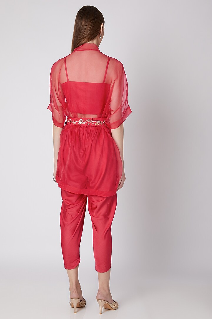 Coral Floral Embroidered Crop Top & Pants Set by Nayna Kapoor at Pernia's Pop Up Shop