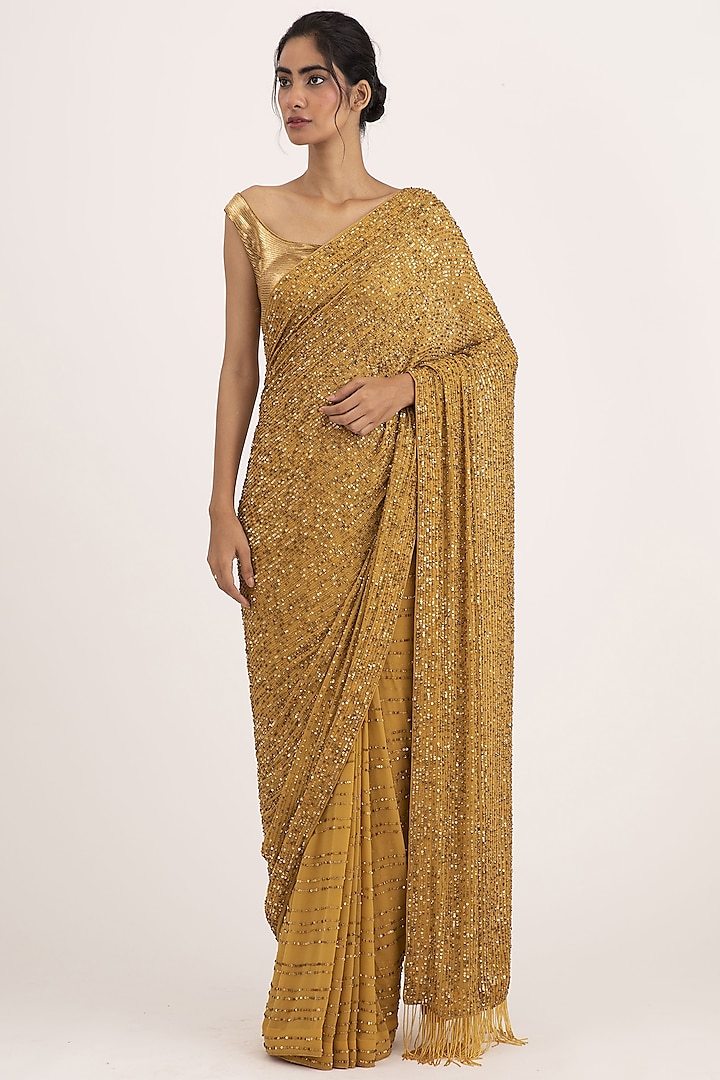 Gold Embroidered Saree Set by Nakul Sen