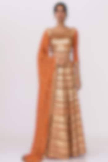 Mandarine Orange Embroidered Bridal Lehenga Set by Nakul Sen at Pernia's Pop Up Shop