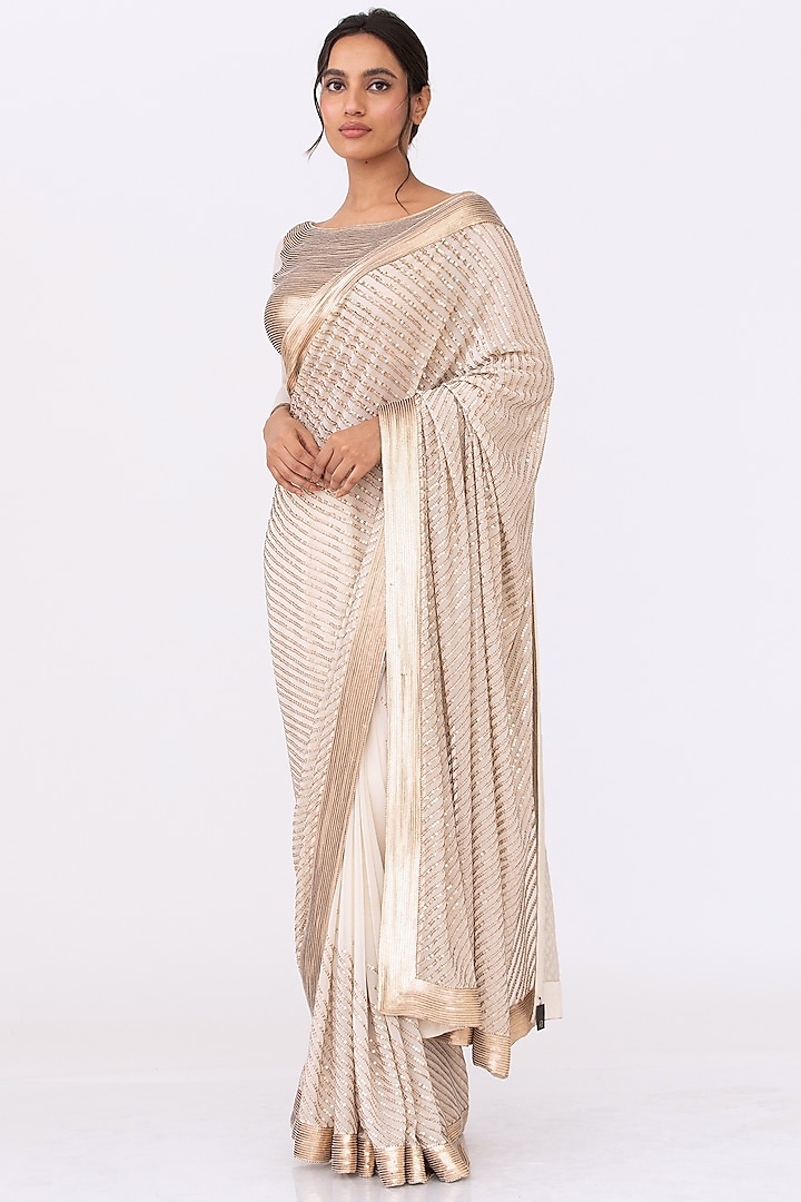 IVORY Embroidered Saree Set by Nakul Sen