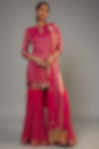 Rani Pink Silk Chiffon Sharara Set by Nakul Sen