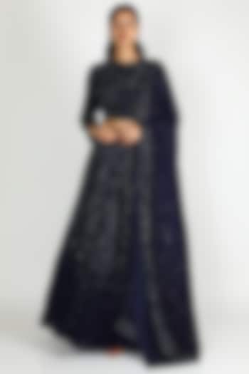 Navy Blue Embroidered Bridal Lehenga Set by Nakul Sen at Pernia's Pop Up Shop