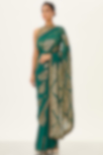 Emerald Green Sequins Embroidered Saree Set by Nakul Sen