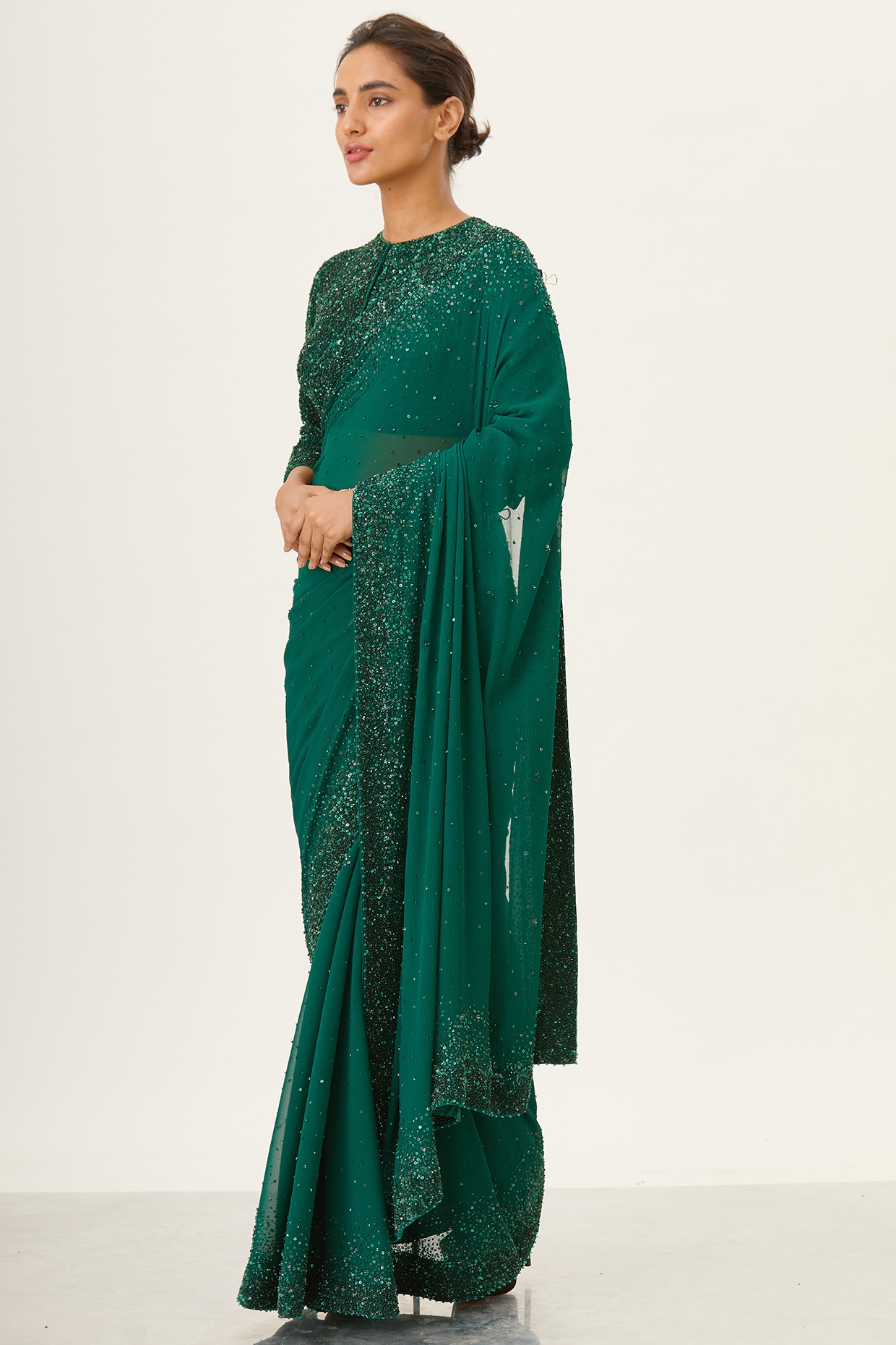 Buy Sareez House Women Dark Green Solid Chiffon Bollywood Saree (New-Mobile- Bottlegreen) Online at Best Prices in India - JioMart.
