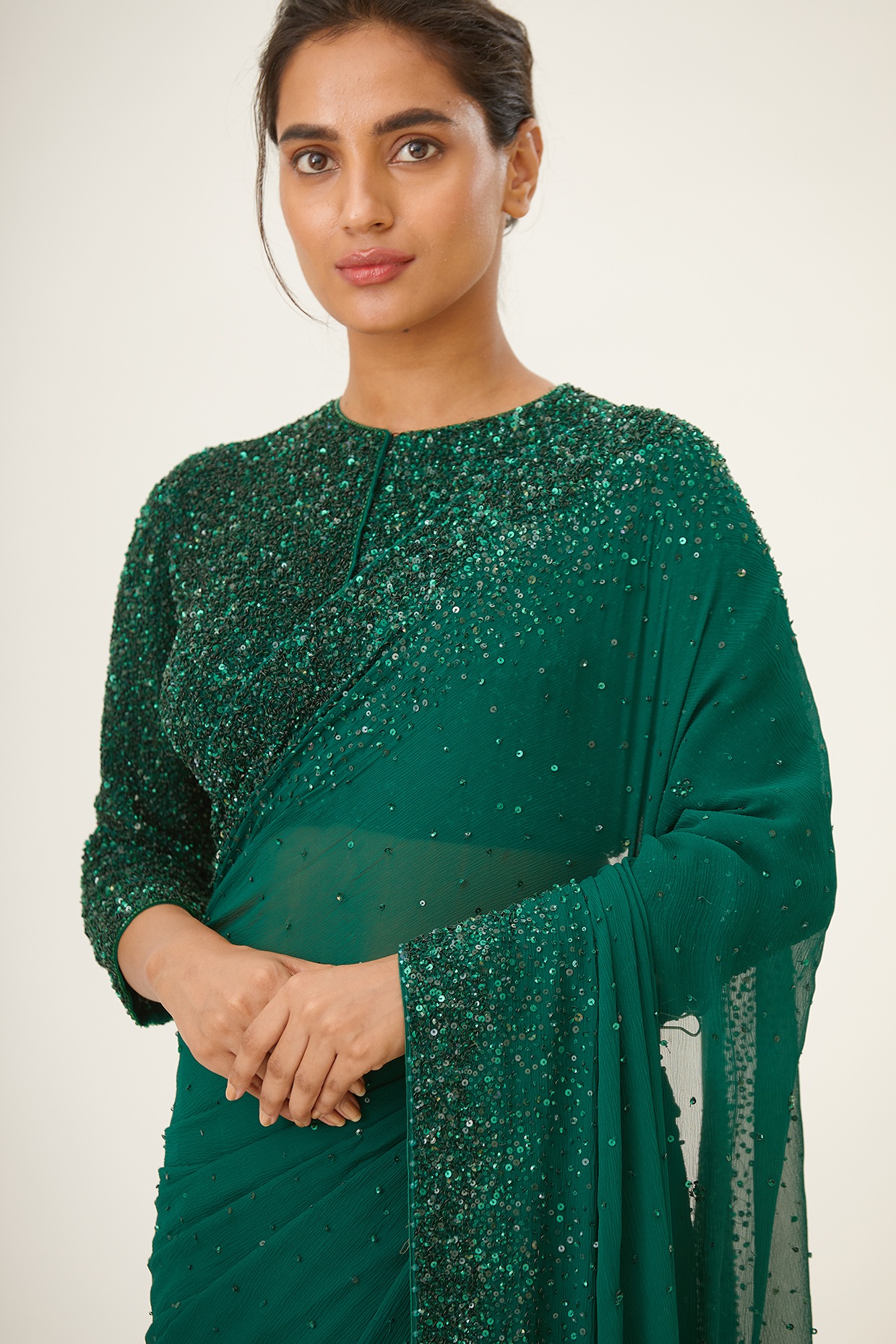 BOTTLE GREEN Sequin Saree for Women | Indian Saree for Wedding Reception  Party | The Silk Trend