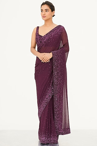 Buy DIRABYDIMPLE Women's Chiffon Saree - Bouquet Of Lavenders