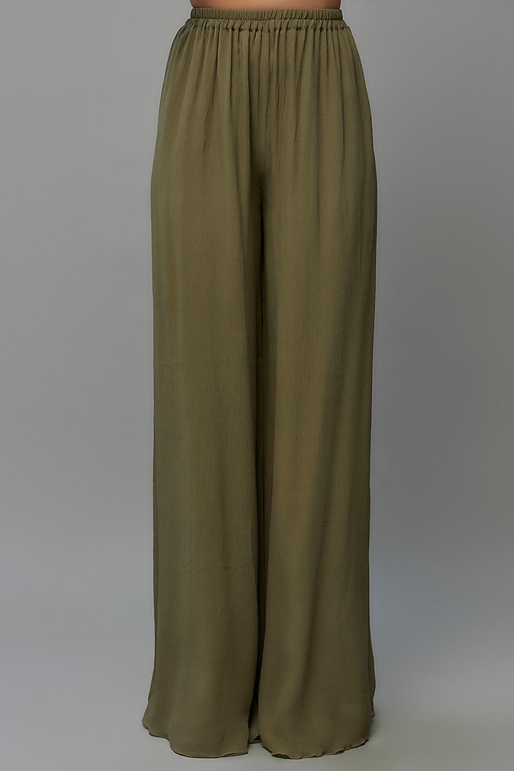Olive Chiffon Sequins Embroidered Kaftan Set by Nakul Sen at Pernia's Pop Up Shop