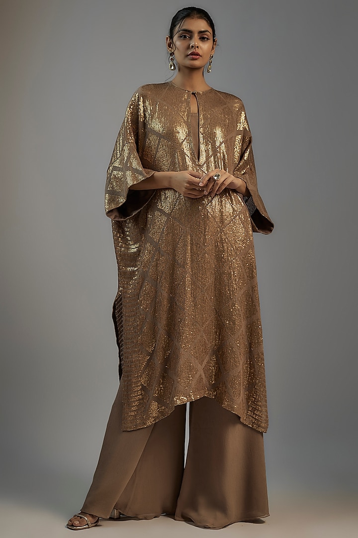 Mouse Chiffon Sequins Embroidered Kaftan Set by Nakul Sen