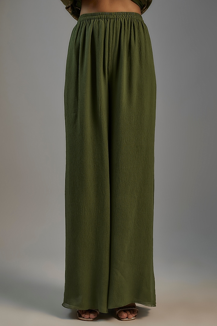 Basil Green Chiffon Sequins Embroidered Kaftan Set by Nakul Sen at Pernia's Pop Up Shop