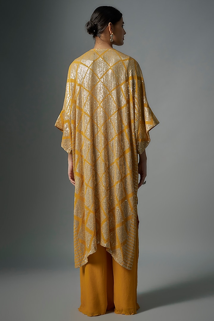 Pumpkin Orange Chiffon Sequins Embroidered Kurta Set by Nakul Sen at Pernia's Pop Up Shop