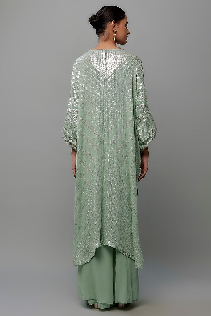 Porcelain Blue Chiffon Sequins Embroidered Kaftan Set by Nakul Sen at Pernia's Pop Up Shop