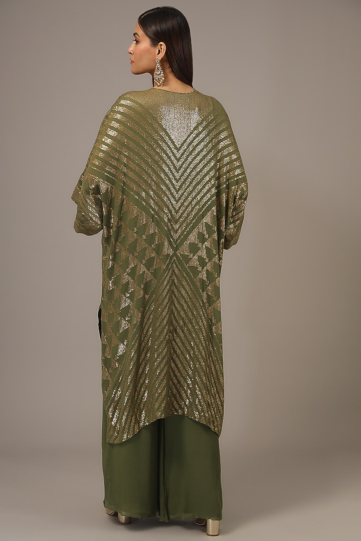 Army Gold Chiffon Sequins Embroidered Kaftan Set by Nakul Sen at Pernia's Pop Up Shop