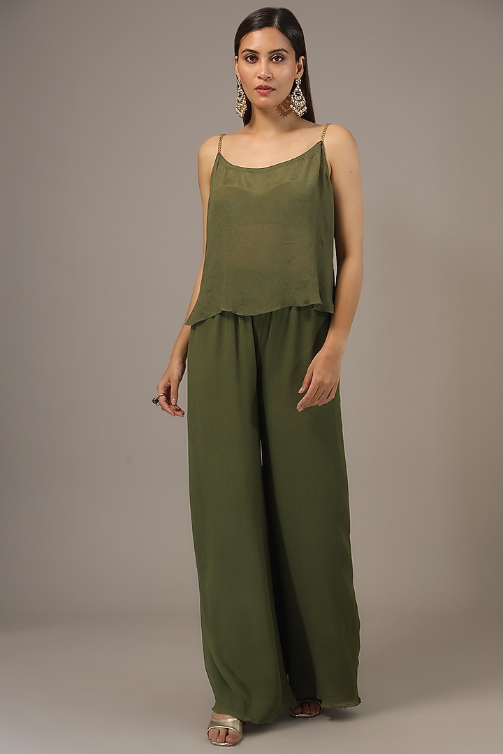 Army Gold Chiffon Sequins Embroidered Kaftan Set by Nakul Sen at Pernia's Pop Up Shop