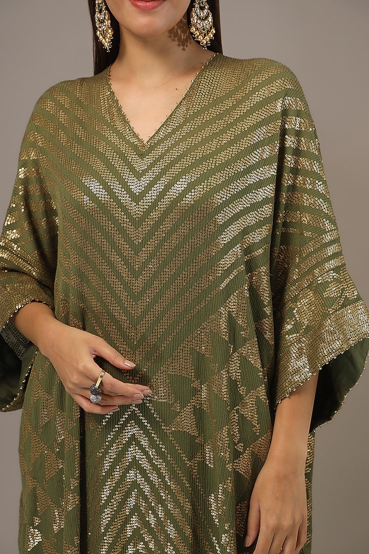 Army Gold Chiffon Sequins Embroidered Kaftan Set by Nakul Sen at Pernia's Pop Up Shop