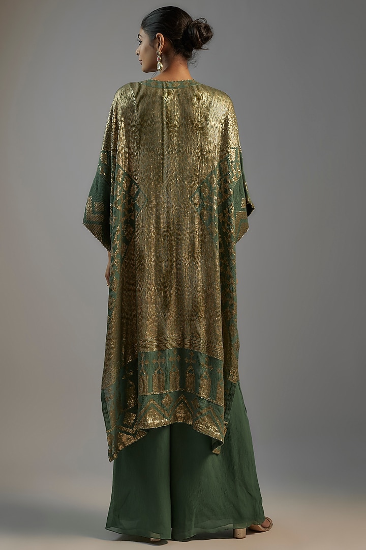 Green Chiffon Sequins Embroidered Kaftan Set by Nakul Sen at Pernia's Pop Up Shop