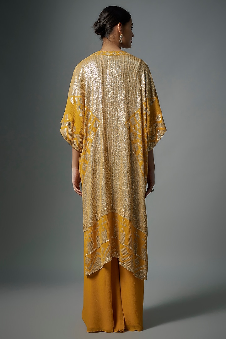 Pumpkin Orange Chiffon Sequins Embroidered Kurta Set by Nakul Sen at Pernia's Pop Up Shop