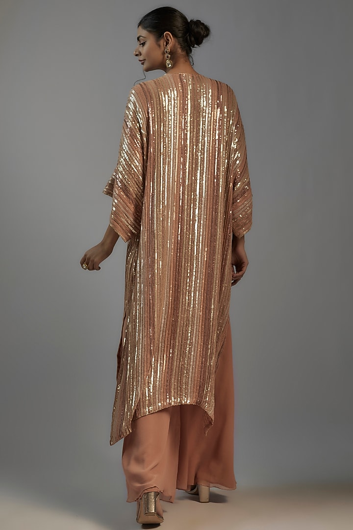 Pink Chiffon Sequins Embroidered Kaftan Set by Nakul Sen at Pernia's Pop Up Shop