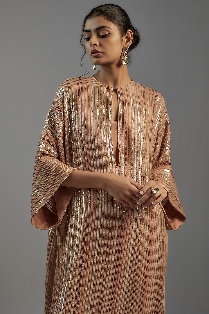Pink Chiffon Sequins Embroidered Kaftan Set by Nakul Sen at Pernia's Pop Up Shop
