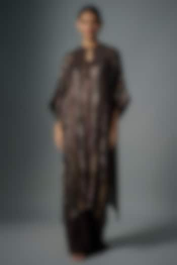 Coffee Brown Chiffon Sequins Embroidered Kaftan Set by Nakul Sen at Pernia's Pop Up Shop