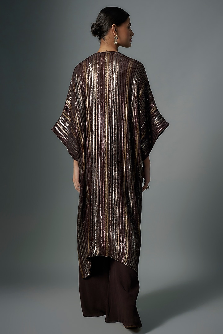 Coffee Brown Chiffon Sequins Embroidered Kaftan Set by Nakul Sen at Pernia's Pop Up Shop