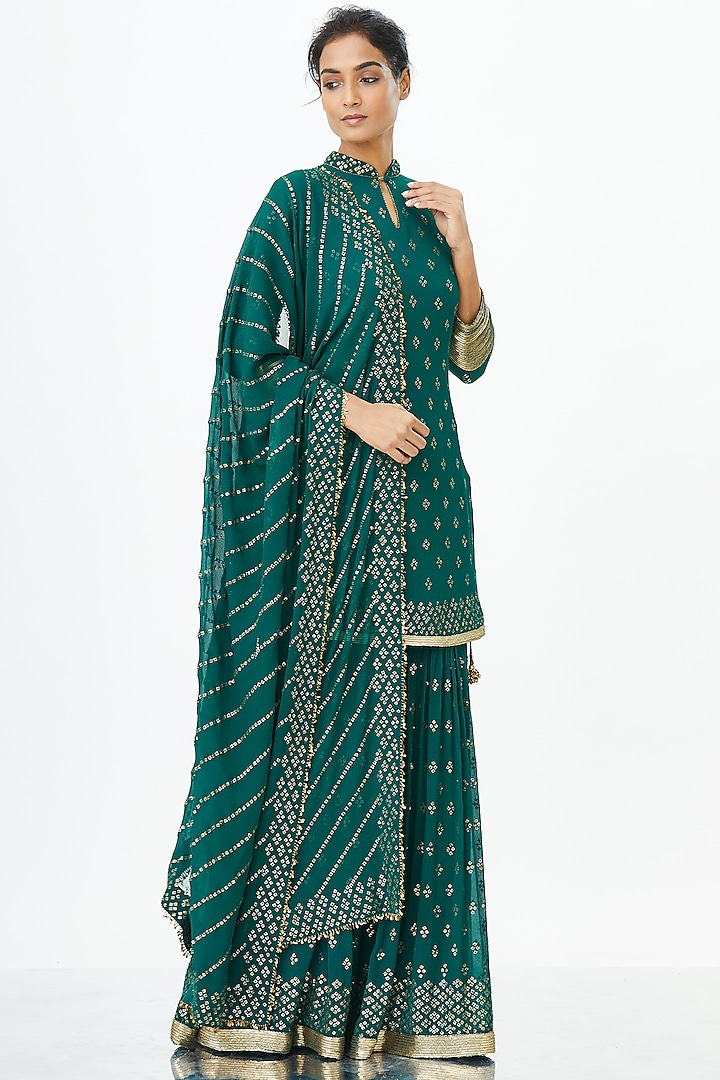 Emerald Green Embroidered Sharara Set Design by Nakul Sen at Pernia's ...