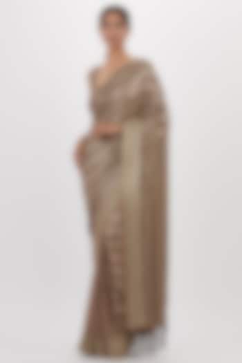 Mousse Chiffon Sequins Striped Saree Set by Nakul Sen