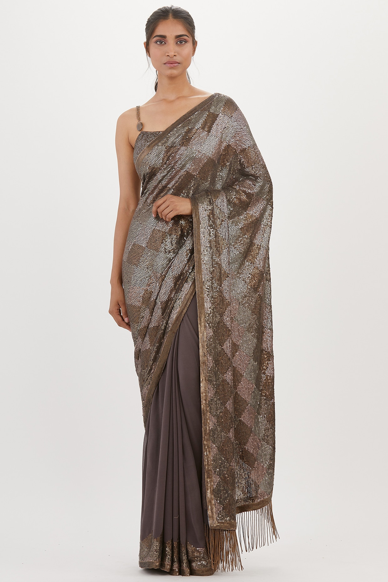 Buy Women siroski work color padding chiffon saree with sequins work  printed blouse at Rs. 740 online from Amavi Expo saree : aaa107