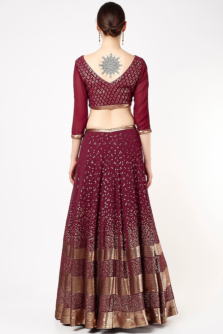 Wine Sequins Embroidered Bridal Lehenga Set by Nakul Sen at Pernia's Pop Up Shop