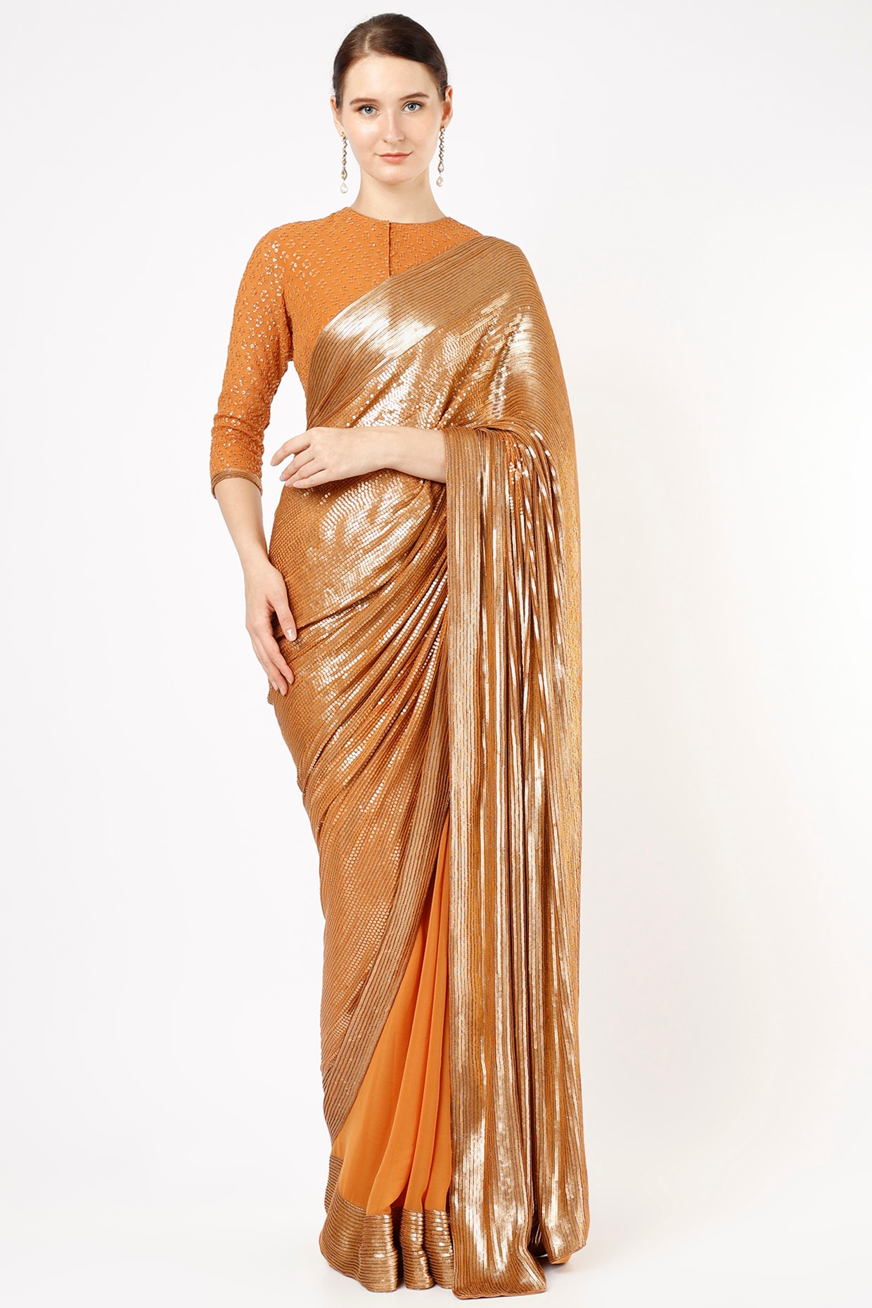 Orange Chiffon Border Worked Saree 1021