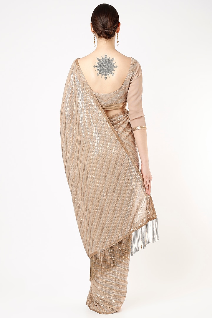 Beige Sequins Embroidered Bridal Saree Set by Nakul Sen at Pernia's Pop Up Shop