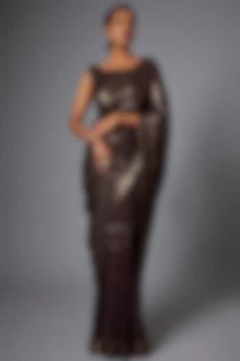 Wine Chiffon Sequins Embroidered Bridal Saree Set by Nakul Sen at Pernia's Pop Up Shop