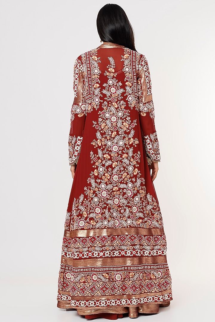 Red Embroidered Jacket Set by Nakul Sen at Pernia's Pop Up Shop