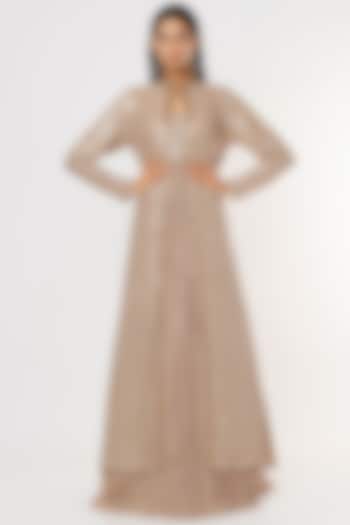 Beige Embroidered Gown With Jacket by Nakul Sen