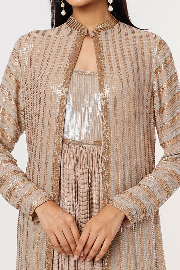 Beige Embroidered Gown With Jacket by Nakul Sen at Pernia's Pop Up Shop