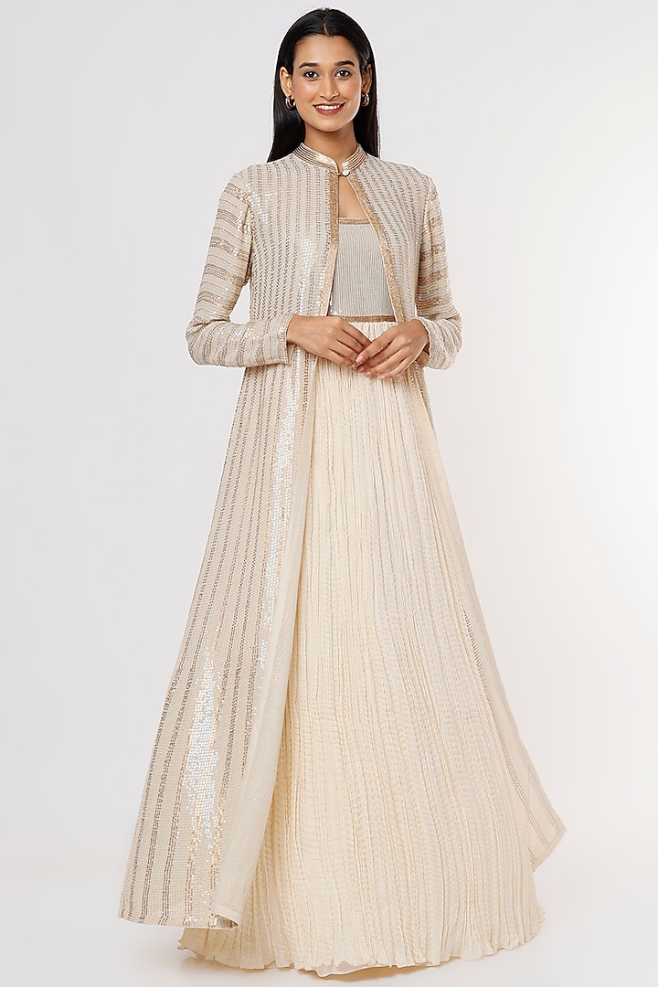 Ivory Embroidered Gown With Jacket by Nakul Sen