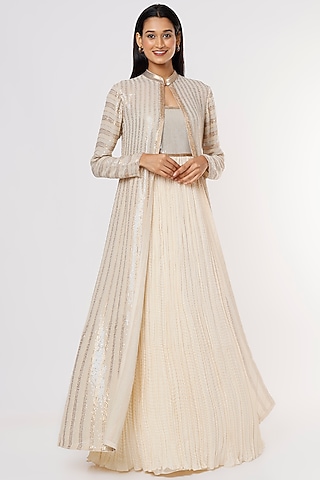 Ivory Embroidered Gown With Jacket by Nakul Sen