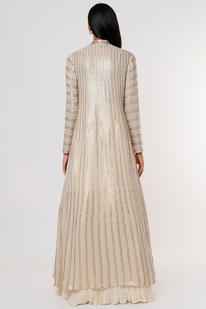 Ivory Embroidered Gown With Jacket by Nakul Sen at Pernia's Pop Up Shop