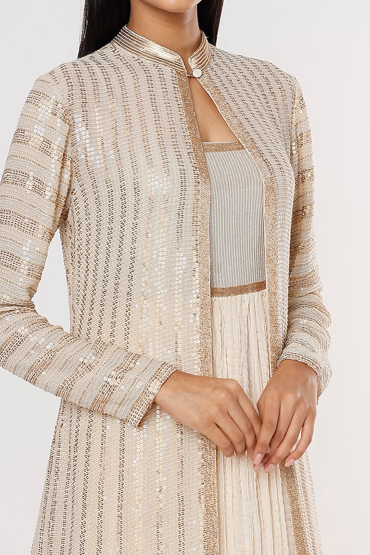 Ivory Embroidered Gown With Jacket by Nakul Sen at Pernia's Pop Up Shop