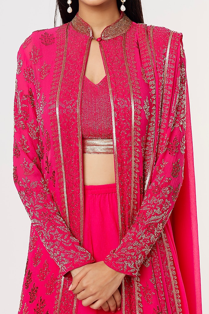 Rani Pink Embroidered Jacket Set by Nakul Sen at Pernia's Pop Up Shop