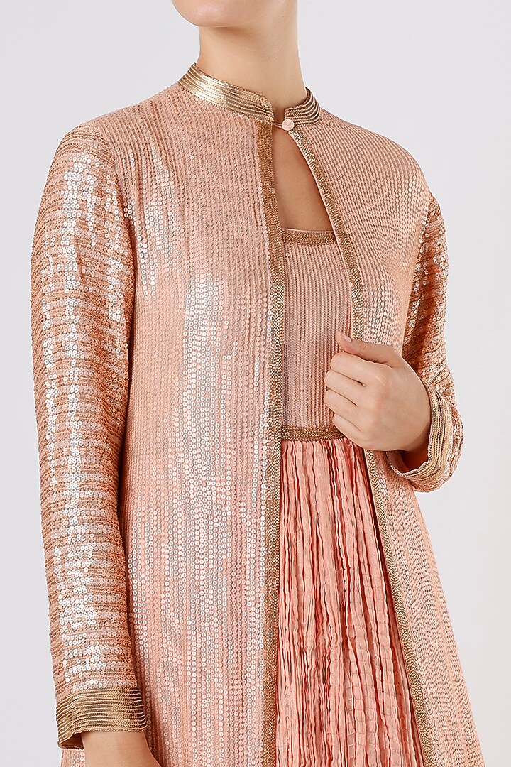 Blush Pink Embroidered Bridal Gown With Jacket by Nakul Sen at Pernia's Pop Up Shop