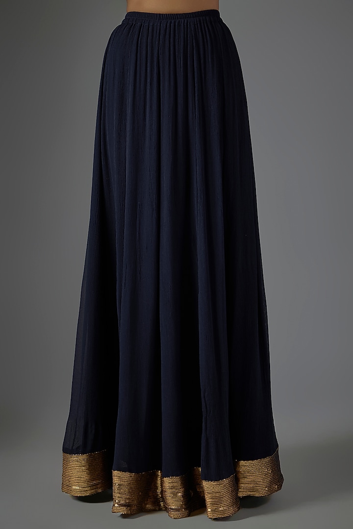 Navy Blue Chiffon Thread Embroidered Jacket Set by Nakul Sen at Pernia's Pop Up Shop