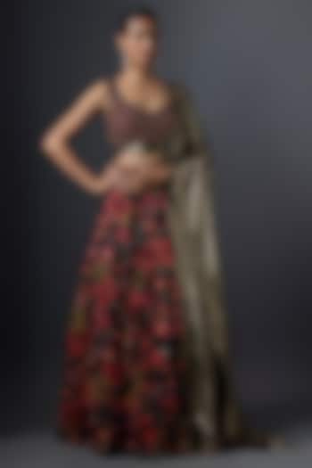 Navy Chiffon Thread Embroidered Bridal Lehenga Set by Nakul Sen at Pernia's Pop Up Shop