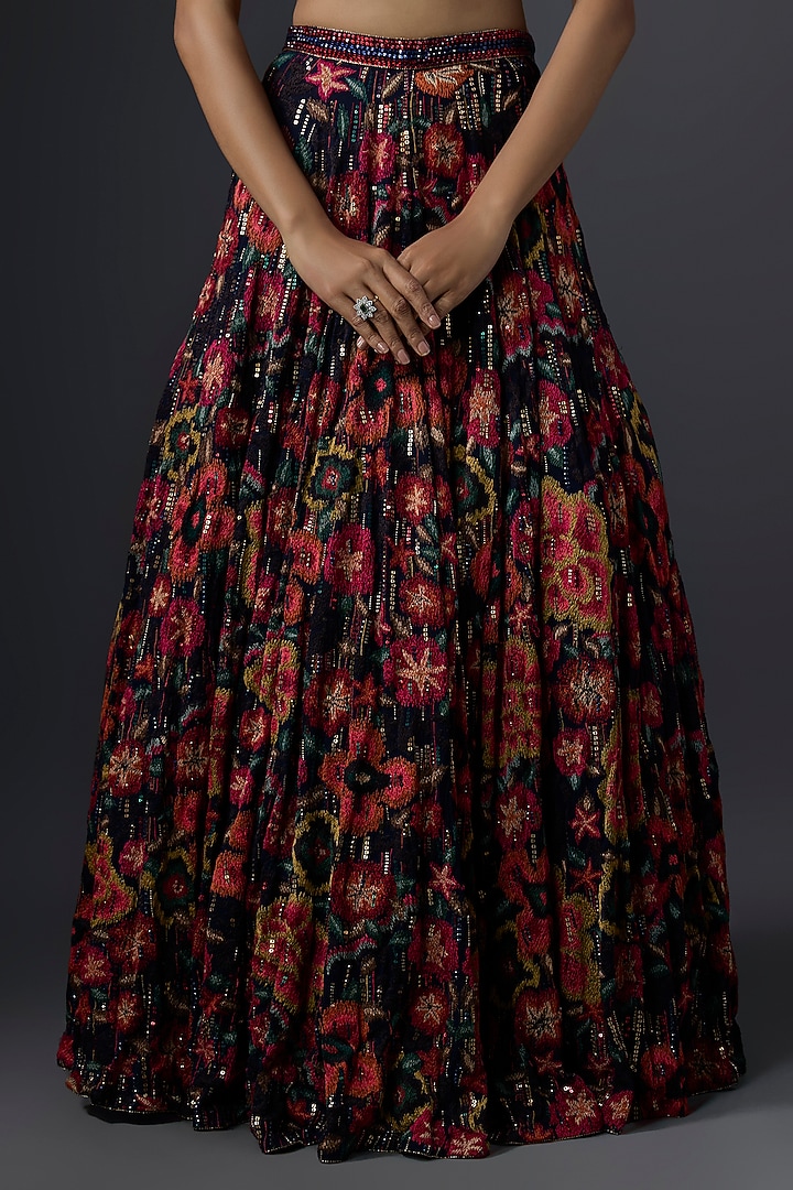 Navy Chiffon Thread Embroidered Bridal Lehenga Set by Nakul Sen at Pernia's Pop Up Shop