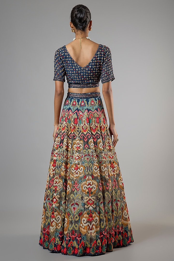 Blue Chiffon Thread Embroidered Bridal Lehenga Set by Nakul Sen at Pernia's Pop Up Shop