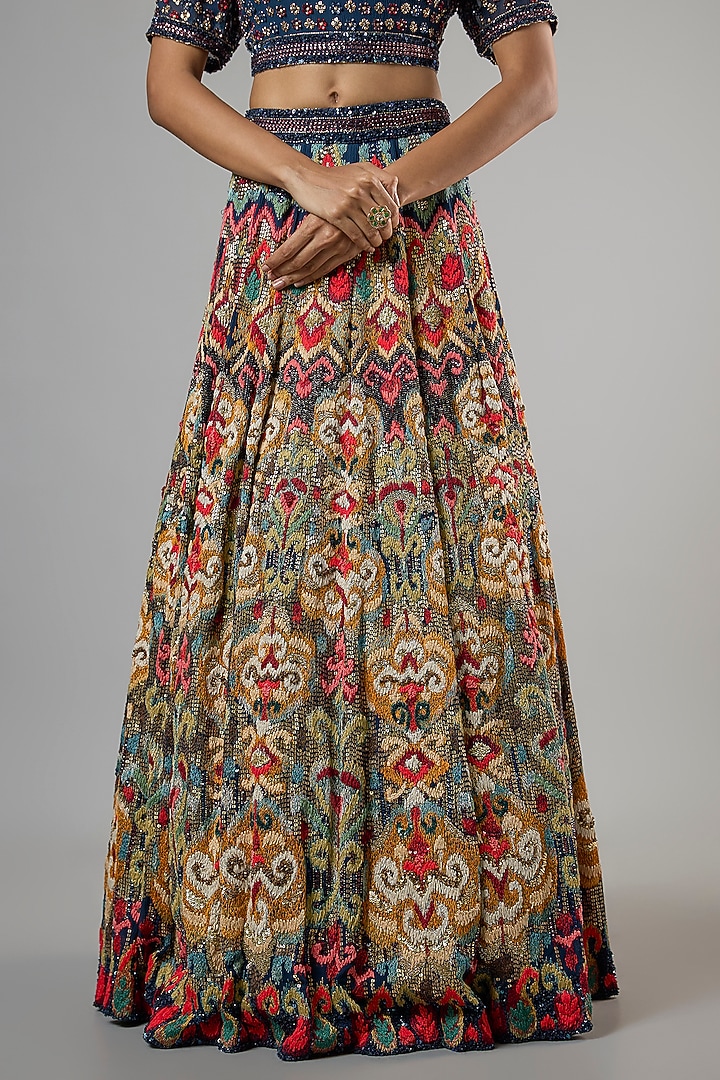 Blue Chiffon Thread Embroidered Bridal Lehenga Set by Nakul Sen at Pernia's Pop Up Shop