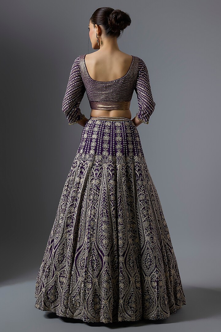 Purple Chiffon Thread Embroidered Bridal Lehenga Set by Nakul Sen at Pernia's Pop Up Shop