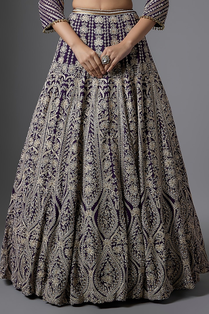 Purple Chiffon Thread Embroidered Bridal Lehenga Set by Nakul Sen at Pernia's Pop Up Shop