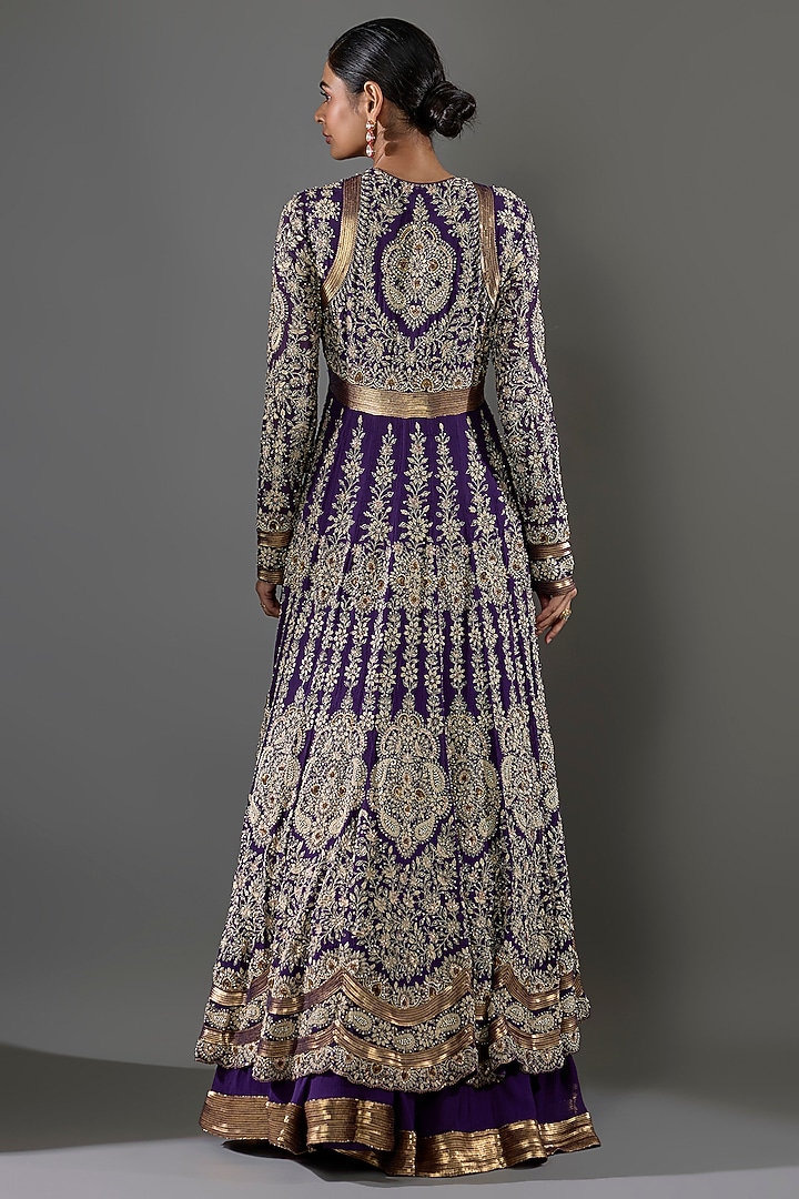 Purple Chiffon Sequins Embroidered Bridal Anarkali Set by Nakul Sen at Pernia's Pop Up Shop